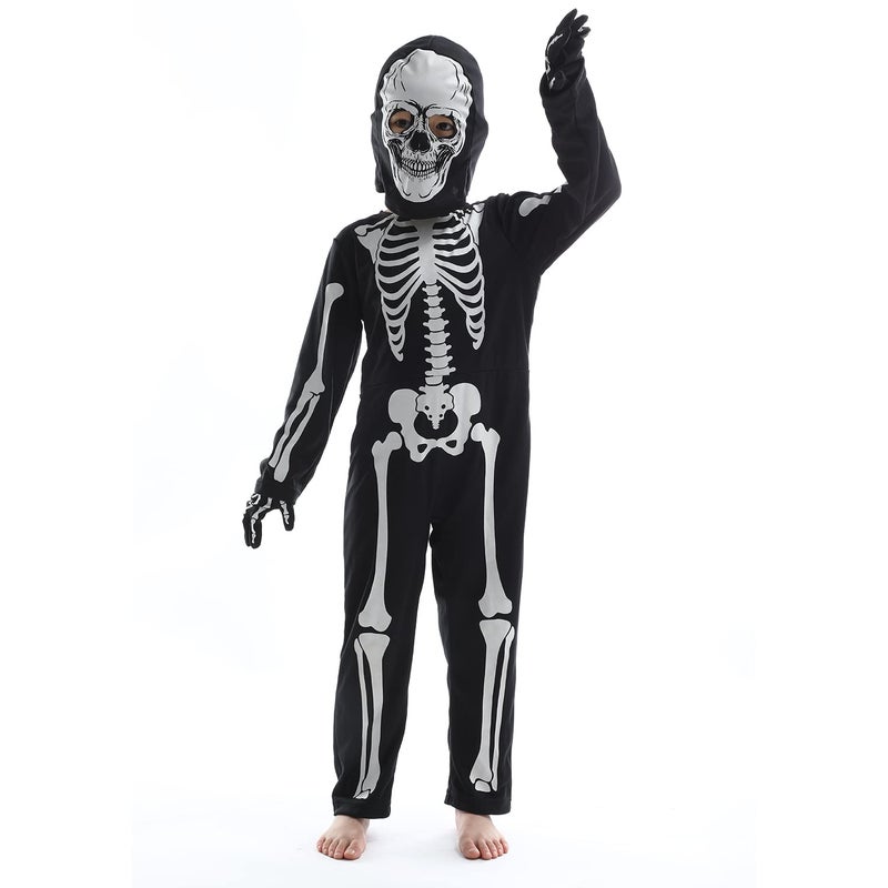 Leadtex Kids GID Skeleton Halloween Costume, All in One Skeleton Printed Jumpsuit with Hood and Glovesï¼ˆ7-9years - Image 3